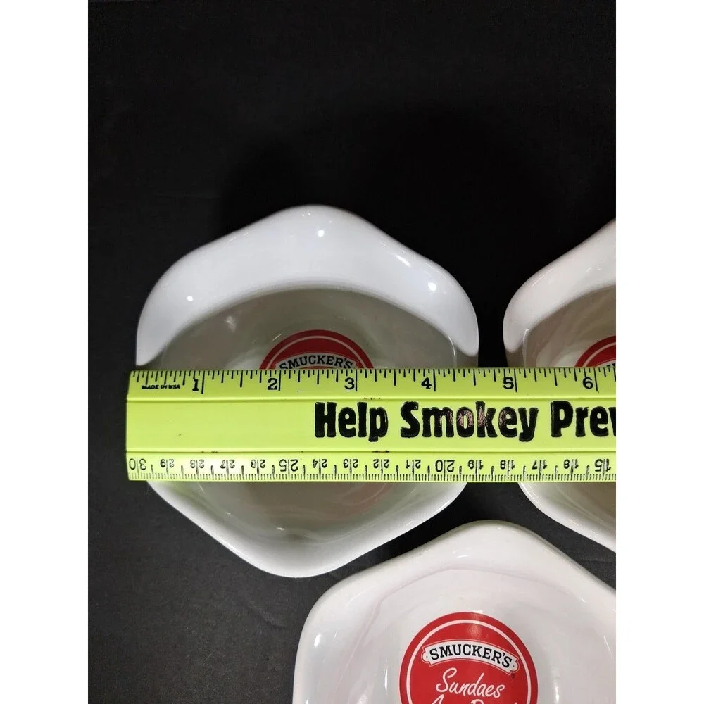 Smucker's Sundaes Any Day Ice Cream Bowls White Scalloped Set of 3 Item 31110